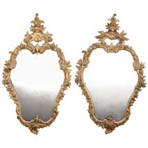 Pair 18th Century Italain carved giltwood mirrors.