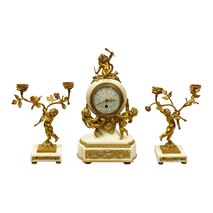Classical French C19th Louis XVI style clock set. 13" (33cm) high