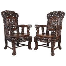 Large Pair of Late 19th Century Chinese Hardwood Armchairs