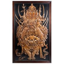 Large rare Japanese Meiji period carved wood panel, C19th