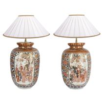 Fine quality pair of Meiji period Kutani vases / lamps.