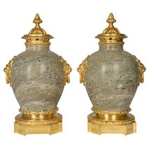 Pair 19th Century marble lidded urns.