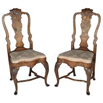 Pair 18th Century Dutch marquetry side chairs.