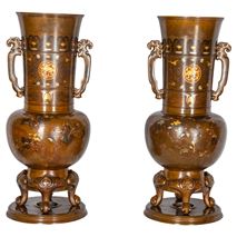 Pair Japanese Meiji period Bronze and gilt vases, 42cm(16.5") high