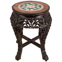 19th Century Chinese hardwood stand with inset famille verte plate.