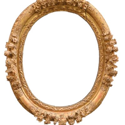 Important cadre ovale en bois doré formant miroir