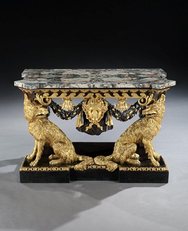 A GEORGE II PARCEL GILT SIDE TABLE ATTRIBUTED TO WILLIAM KENT