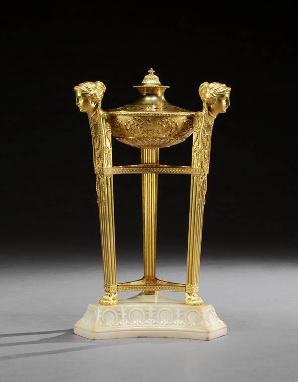 A GEORGE III ORMOLU AND WHITE MARBLE ATHENIENNE