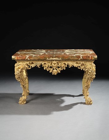 A GEORGE II GILTWOOD SIDE TABLE ATTRIBUTED TO MATTHIAS LOCK
