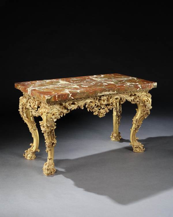 A GEORGE II GILTWOOD SIDE TABLE ATTRIBUTED TO MATTHIAS LOCK

