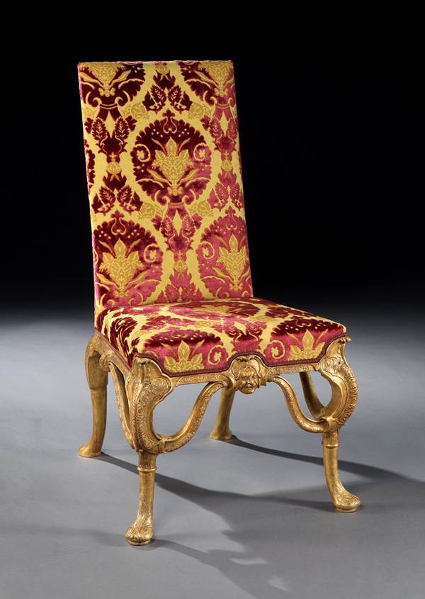 A PAIR OF QUEEN ANNE GESSO SIDE CHAIRS ATTRIBUTED TO JAMES MOORE THE ELDER