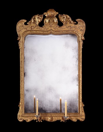 A GEORGE I GESSO AND GILTWOOD MIRROR ATTRIBUTED TO MOORE & GUMLEY