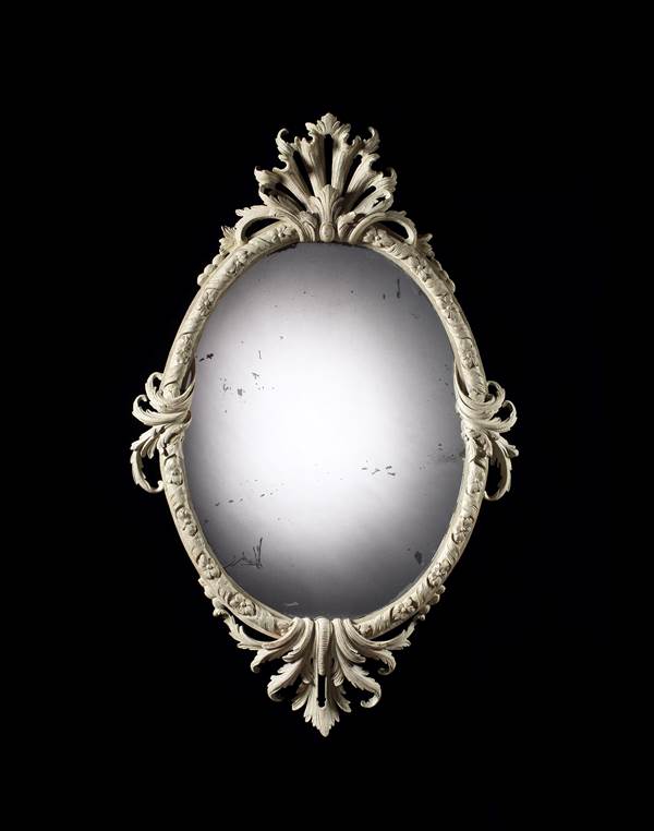 A PAIR OF GEORGE II PAINTED OVAL MIRRORS