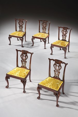 A SET OF TEN GEORGE II MAHOGANY DINING CHAIRS