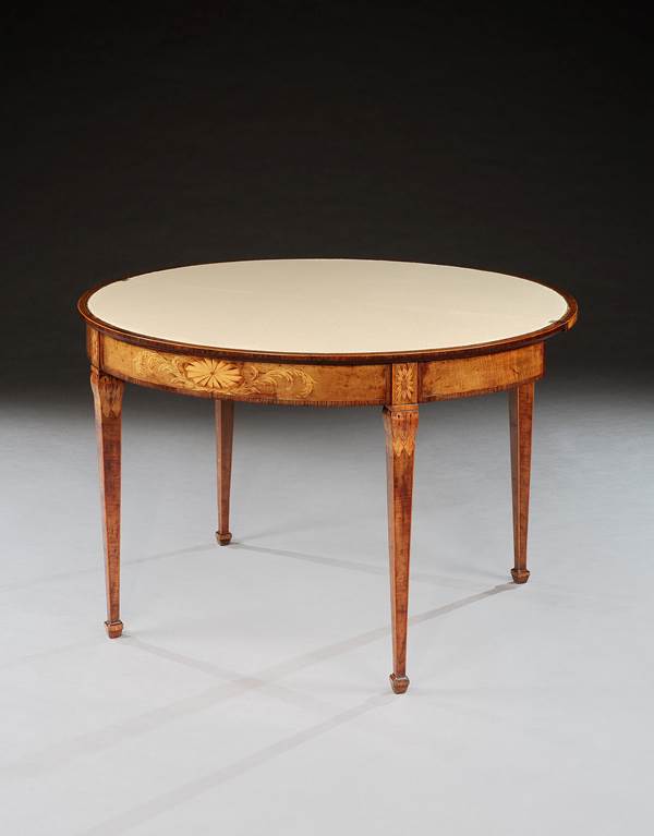 A PAIR OF GEORGE III HAREWOOD MARQUETRY CARD TABLES ATTRIBUTED TO JOHN LINNELL