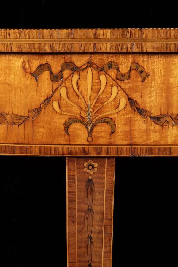 A PAIR OF GEORGE III SYCAMORE SATINWOOD SIDE TABLES ATTRIBUTED TO WILLIAM MOORE