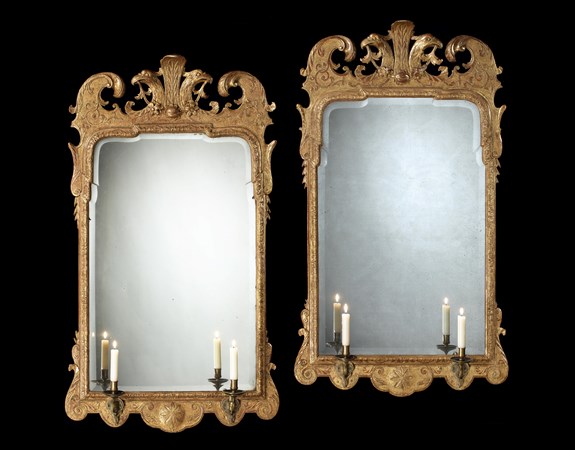 A PAIR OF GEORGE I GILT GESSO MIRRORS BY THOMAS CLEARE
