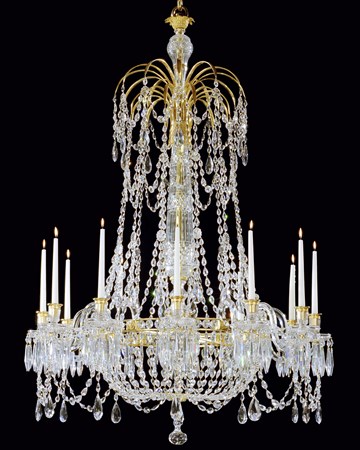 A GEORGE III ORMOLU MOUNTED TWELVE LIGHT CHANDELIER ATTRIBUTED TO PARKER & PERRY