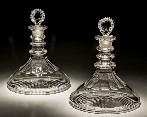 A PAIR OF SLICE AND FLUTE SHIPS DECANTERS