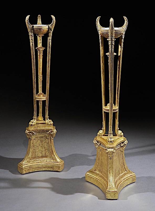 A PAIR OF GEORGE III TORCHÈRES ATTRIBUTED TO ROBERT ADAM AND THOMAS CHIPPENDALE 