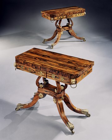A PAIR OF REGENCY CALAMANDER CARD TABLES ATTRIBUTED TO GEORGE OAKLEY