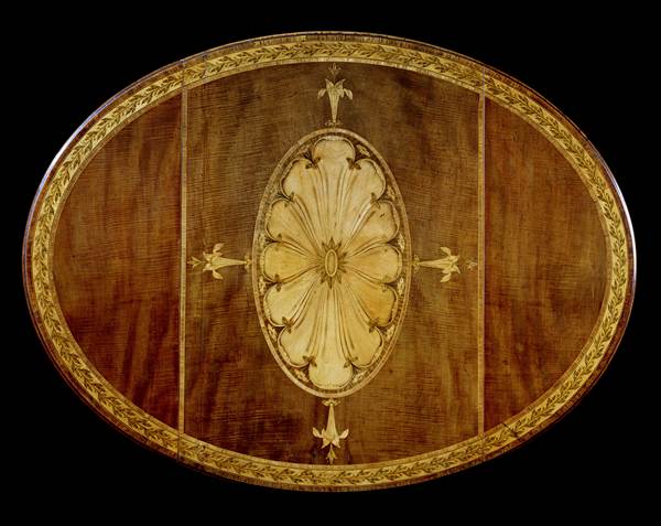 A GEORGE III HAREWOOD OVAL PEMBROKE TABLE BY GEORGE SIMSON