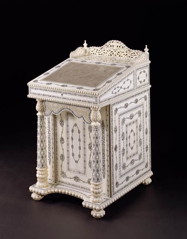 A RARE IVORY AND PENWORK DESK SIGNED BY YENDAPILL VERASALINGUM