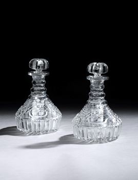 A PAIR OF GEORGE IV CUT GLASS SHIP'S DECANTERS FROM THE LAMBERT SERVICE
