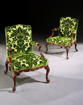 A PAIR OF GEORGE II MAHOGANY ARMCHAIRS 