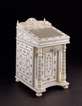 A RARE IVORY AND PENWORK DESK SIGNED BY YENDAPILL VERASALINGUM