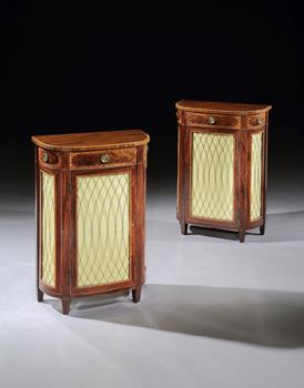 A SMALL PAIR OF GEORGE III MAHOGANY D-SHAPED SIDE CABINETS