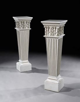 A PAIR OF GEORGE III WHITE PAINTED SQUARE PEDESTALS