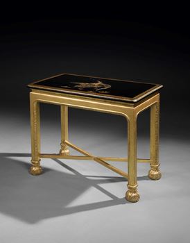 A GEORGE I GILTWOOD TABLE ATTRIBUTED TO JAMES MOORE WITH JAPANESE LACQUER TOP
