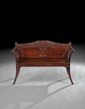 AN IRISH GEORGE III MAHOGANY HALL SEAT TO A DESIGN BY JAMES WYATT