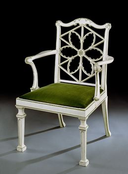 A GEORGE III PAINTED ARMCHAIR ATTRIBUTED TO THOMAS CHIPPENDALE