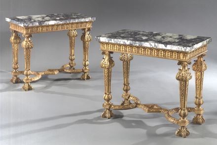 A PAIR OF GEORGE I GESSO TABLES BY JAMES MOORE THE ELDER