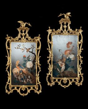 A PAIR OF GEORGE III PERIOD CHINESE EXPORT REVERSE MIRROR PAINTINGS