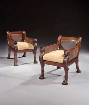 A PAIR OF REGENCY MAHOGANY BERGERE CHAIRS
