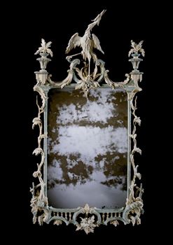 A RARE GEORGE III BLUE AND WHITE PAINTED MIRROR