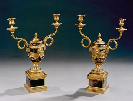 A PAIR OF GEORGE III BLUE JOHN CANDLE VASES BY MATTHEW BOULTON