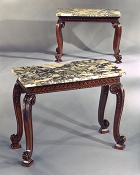 A PAIR OF GEORGE II MAHOGANY SIDE TABLES ATTRIBUTED TO BENJAMIN GOODISON
