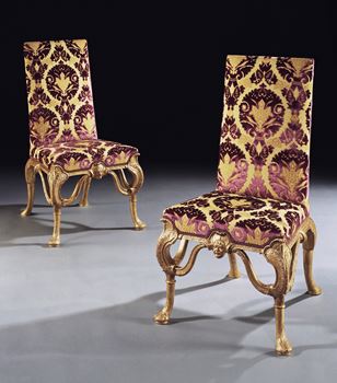 A PAIR OF QUEEN ANNE GESSO SIDE CHAIRS ATTRIBUTED TO JAMES MOORE THE ELDER