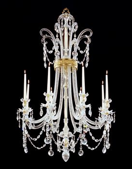 A GEORGE III CUT GLASS AND ORMOLU EIGHT LIGHT CHANDELIER BY MOSES LAFOUNT