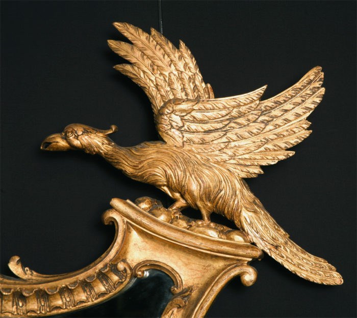 Detail of Ho Ho Bird on a Chippendale Style Mirror, 19th Century.