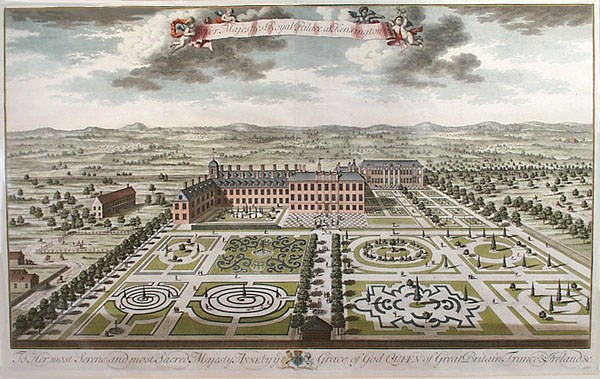 Historic Print, Kensington Palace and its Gardens, circa 1720s